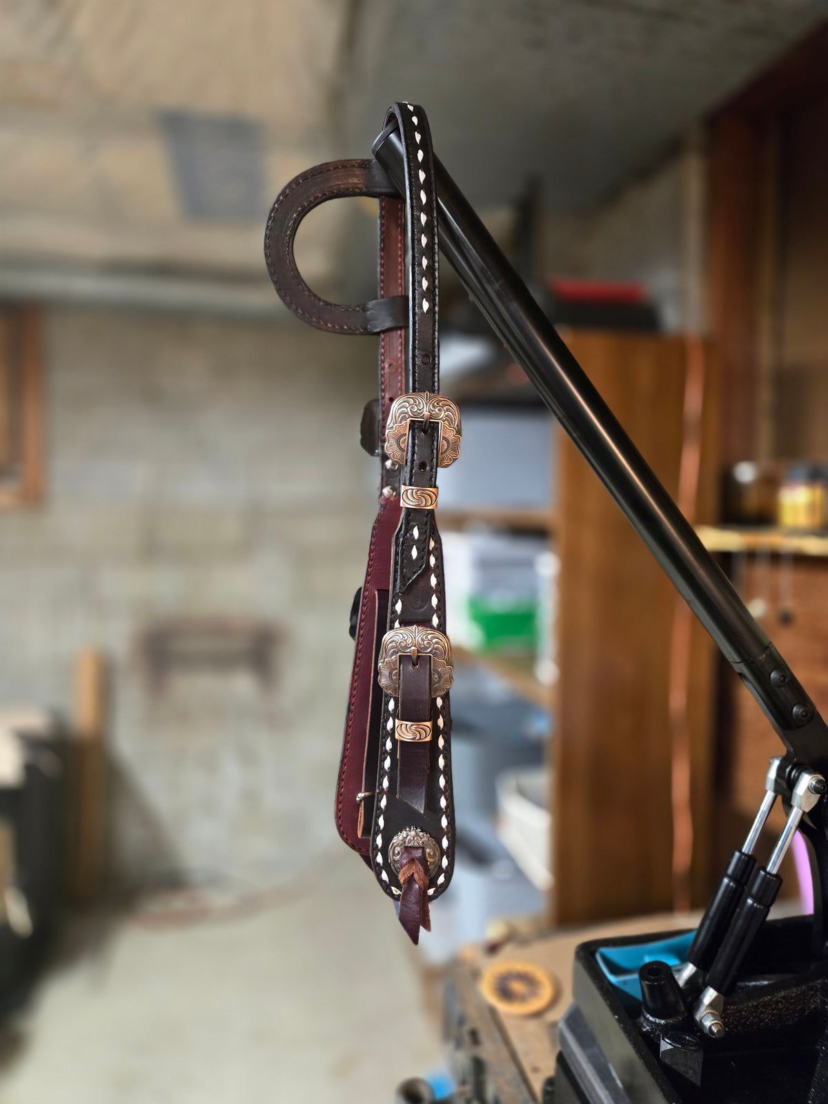 Chocolate and White Buckstitched Headstall