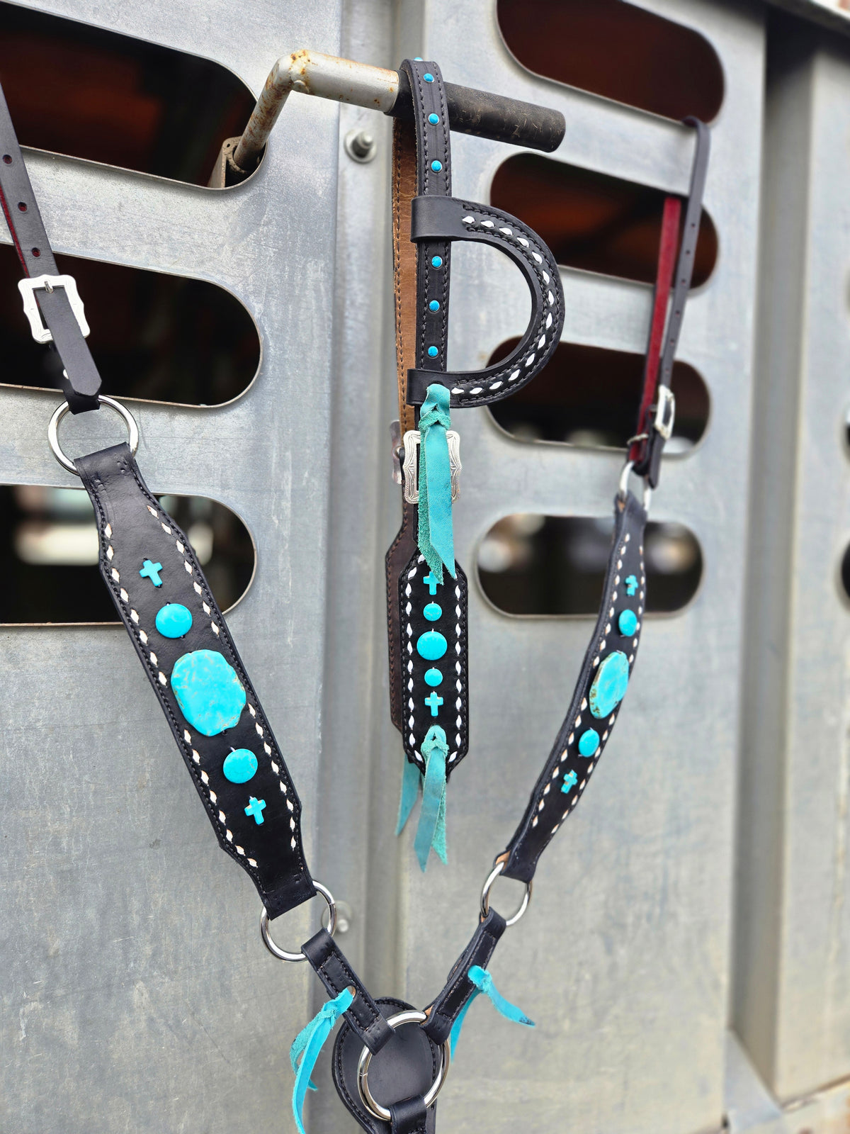Turquoise Stone Headstall and Breastcollar